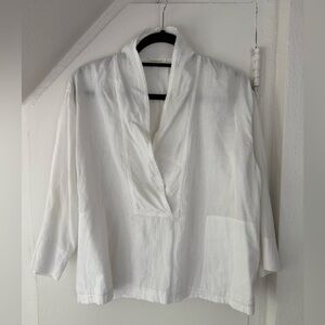 Eileen Fisher Deep V White Organic Cotton Top Size Large